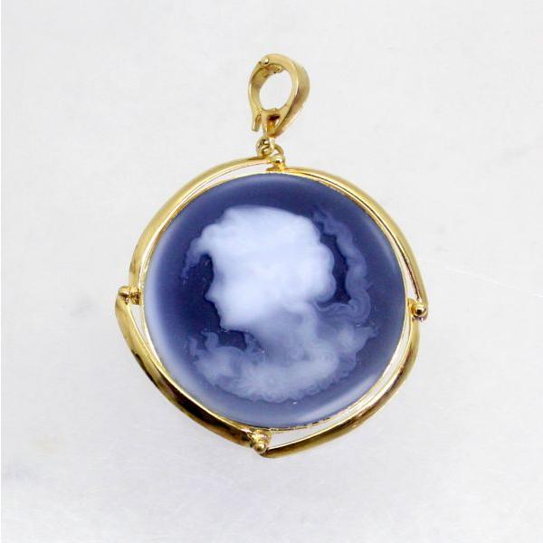 ◎中古美品◎１８金枠　メノウカメオ　ペンダント