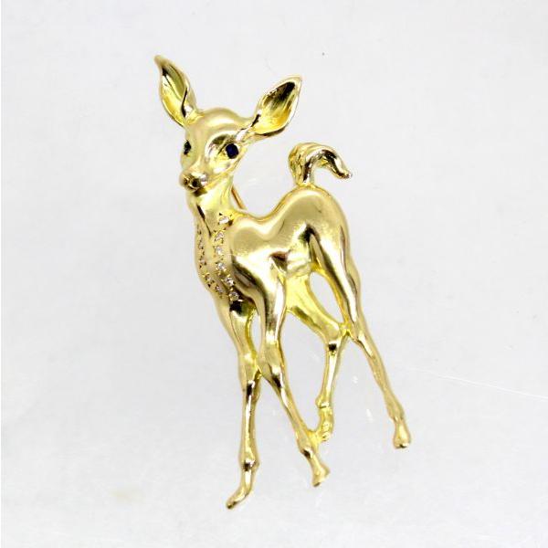 ◎中古美品◎１８金　ダイヤ，サファイア　小鹿デザイン　ブローチ兼ペンダント