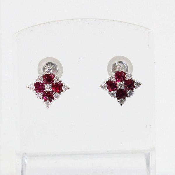◎中古美品◎１８金WG　ルビー　0.66ｃｔ　ダイヤ　0.16ｃｔ　ピアス