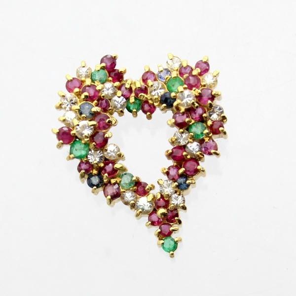 ◎中古美品◎１８金　マルチカラーストーン　ハートデザイン　ペンダント