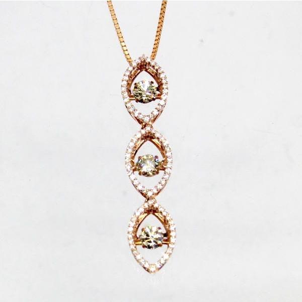◎中古美品◎１８金PG　ダイヤ　計 0.939ct　ダンシングストーン　ペンダント付ネックレス