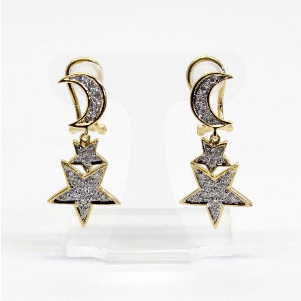 ◎中古美品◎１８金YG,WG　ダイヤ　計0.30ｃｔ　ムーン＆スターデザイン　ピアス