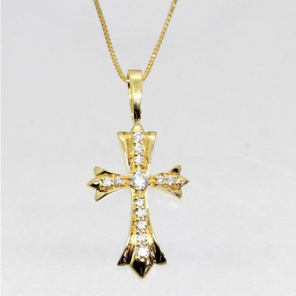 ◎中古美品◎１８金　ダイヤ　0.36ct　クロスペンダント付ネックレス