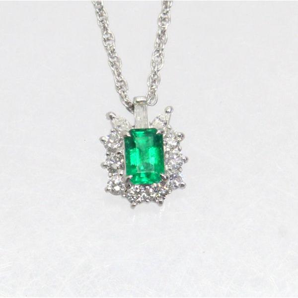 ◎中古美品◎プラチナ　エメラルド　0.45ｃｔ　ダイヤ　0.38ｃｔ　ペンダント付ネックレス