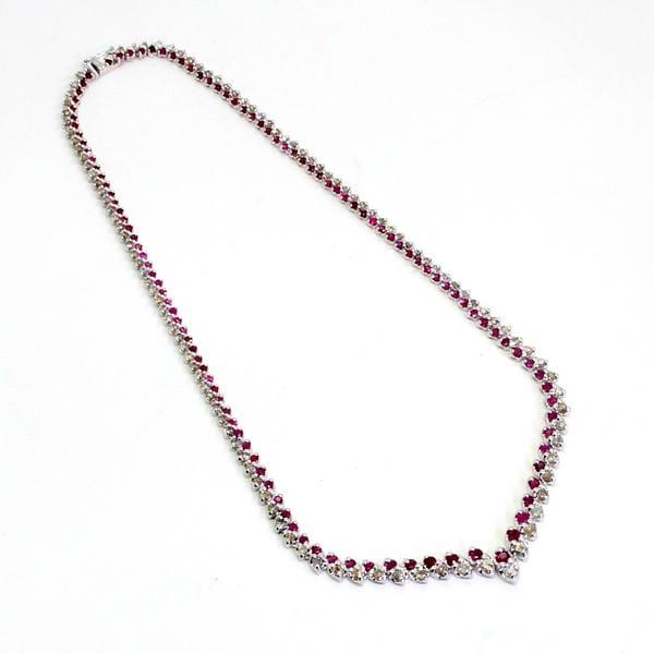 ◎中古美品◎１８金WG　ルビー　5.00ct　ダイヤ　5.00ct　テニスネックレス