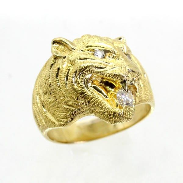 ◎中古美品◎１８金　ダイヤ　計0.25ct　虎彫　メンズリング 　18.5号