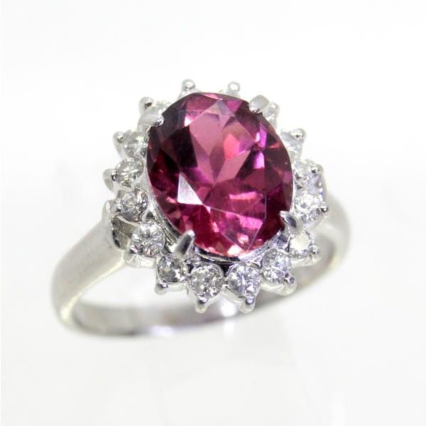 ◎中古美品◎プラチナ　ガーネット　2.45ct　ダイヤ　0.37ct　リング　10号