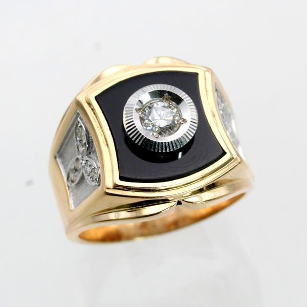 ◎中古美品◎１８金YG,WG　ダイヤ　計0463.ct　オニキス　メンズリング　19号