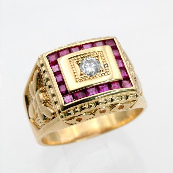 ◎中古美品◎１８金　ルビー　1.18ct　ダイヤ　0.15ct　メンズリング　15号