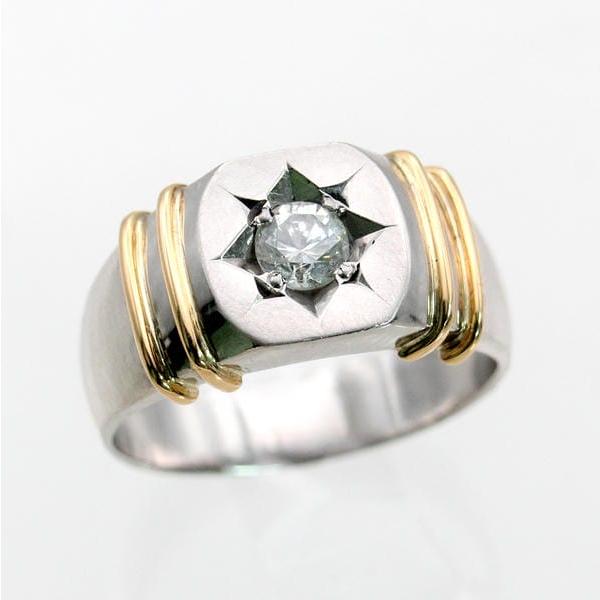 ◎中古美品◎プラチナ，１８金　ダイヤ　0.35ct　メンズリング　17号