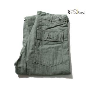 orSlow オアスロウ ファティーグパンツ 5002 ベイカーパンツ レギュラーフィット グリーンユーズド US ARMY FATIGUE PANTS (01-5002-216)｜andpheb