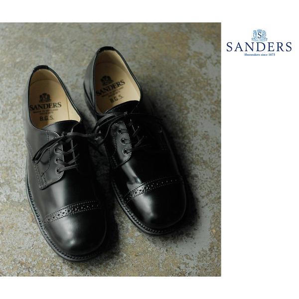 サンダース SANDERS パンチドキャップ ミリタリーダービー シューズ 靴 ブラック B.G.S...