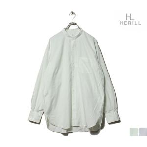 HERILL ヘリル シャツ スビンコットン スタンドカラーシャツ ビッグサイズ ヘリル(グリーン) ライトグレー Suvin Stand Collar Shirts (21-050-HL-8020-1)｜andpheb