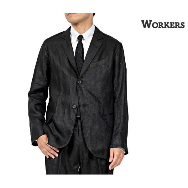 ワーカーズ WORKERS フレンチ リネン ブラック ムーングロー ブレザー (2602-MGB-...