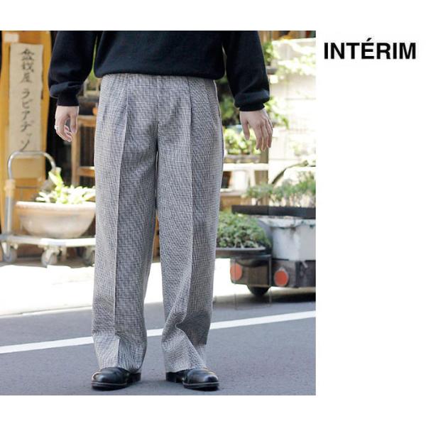 インテリム INTERIM  ハウンドトゥース ウール 2タック ストレート スラックス  (IT2...