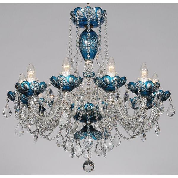 青切子 シャンデリア CH-10GA-BLUE LED電球対応 10灯 高級 ボヘミア クリスタル ...