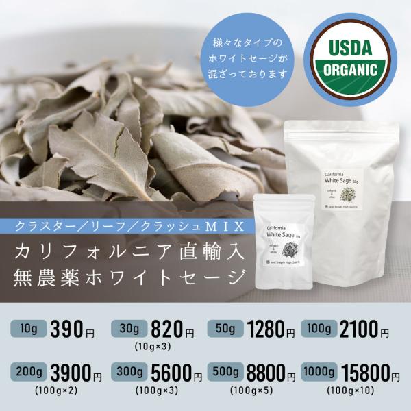 ホワイトセージ カリフォルニア産 直輸入 無農薬 300g (100g×3 セット)(クラスター ＆...