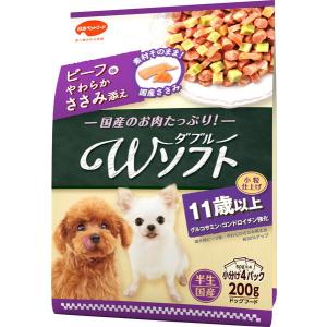 11歳以上 お肉を味わうビーフ味粒・やわらかささみ入り ビタワン君のWソフト ドッグフード 200g