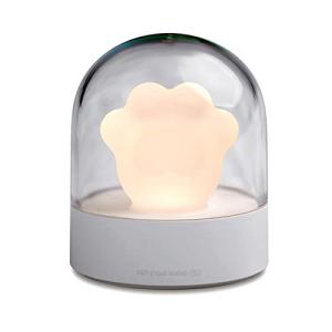 moin moin ランプ 電気 猫 肉球 LED ライト ドーム オルゴール ベッドサイド ナイトランプ 充電式 夜 テーブルライト グレー 灰色の商品画像
