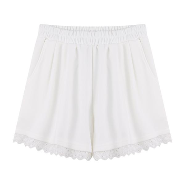 ショートパンツ レディース グレー 裾レース キュロット Aライン ウエストゴム スウェット スカー...