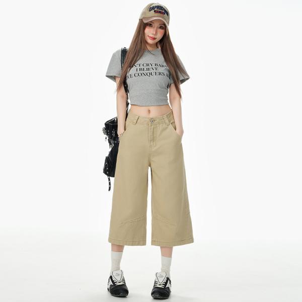 ワイドパンツ レディース デニムパンツ クロップドパンツ 七分丈 ジーパン ストレート ガウチョパン...