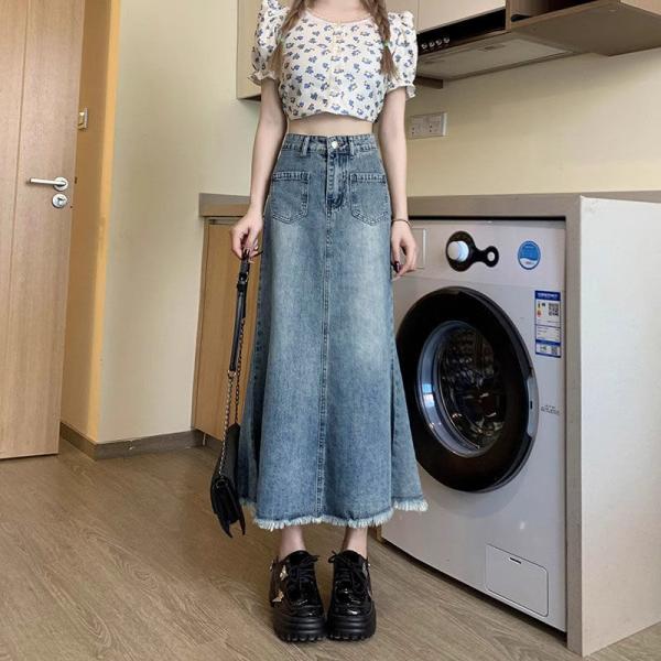 デニムスカート ロング レディース マーメイドスカート ハイウエスト タイトスカート 痩せ見え 裾フ...