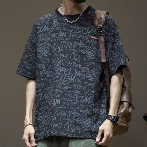 Tシャツ メンズ 半袖 オーバーサイズ ビッグシルエット 英字プリント ストリート系 ティーシャツ ...