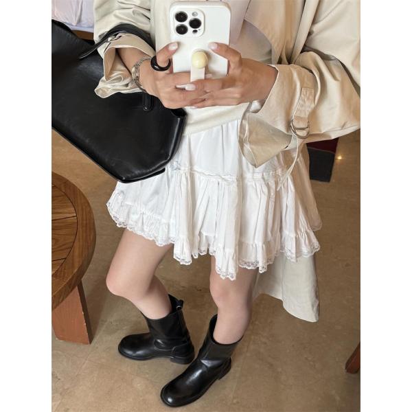 ミニスカート ティアード フリル レディース レース 切り替え Aライン ハイウエスト ゴム 膝上 ...