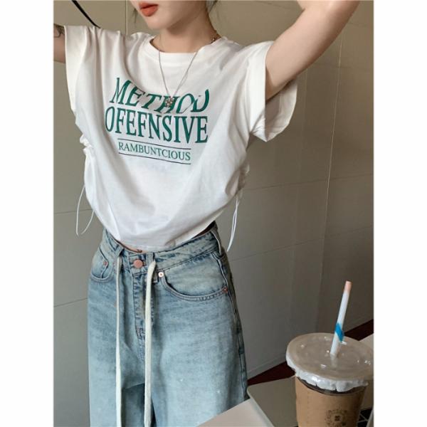 Tシャツ レディース 半袖 カットソー トップス 夏 ファッション ストリート系 サイドシャーリング...