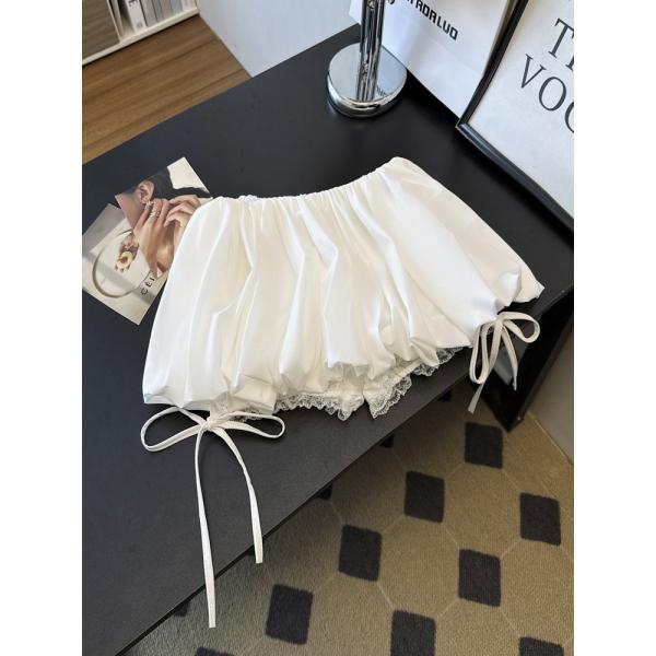 バルーンスカート ミニスカート ハイウエスト ふんわり レース 裾ゴム ボリューム かわいい ガーリ...