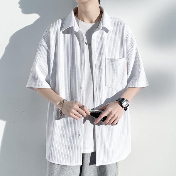 シャツ メンス? 半袖 カシ?ュアル 襟付き ゆったり ヒ?ック?シルエット 夏 オーハ?ーサイス?...