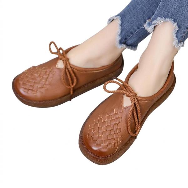 モカシン レディース パンプス ローファー スリッポン 履きやすい 手作り風 レトロ 牛革 編み込み...
