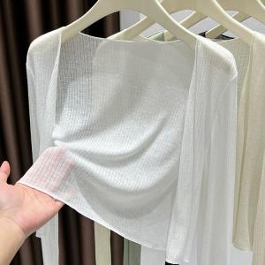 カーディガン レディース 春 夏 薄手 シアーニット ボレロ ショート丈 羽織り 冷房対策 UVカット 長袖 リブ編み トップス きれいめ