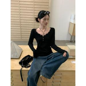 カットソー レディース 長袖 Vネック 星柄 ...の詳細画像2