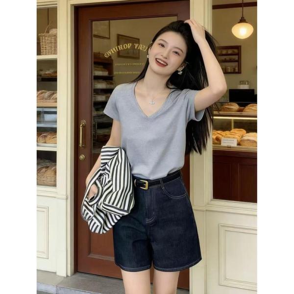 Ｔシャツ レディース 半袖 Vネック カットソー 無地 トップス きれいめ 柔らかい 吸汗通気 着痩...