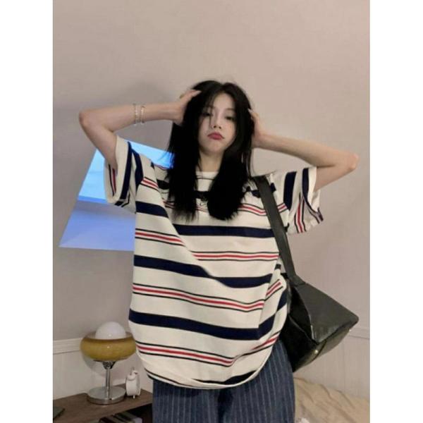 Tシャツ レディース 半袖 ボーダー柄 オーバーサイズ ビッグシルエット クルーネック アメカジ レ...