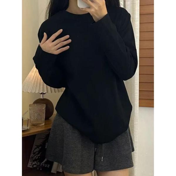ロンT レディース 長袖 Tシャツ クルーネック カットソー トップス ゆったり 無地 ビッグシルエ...