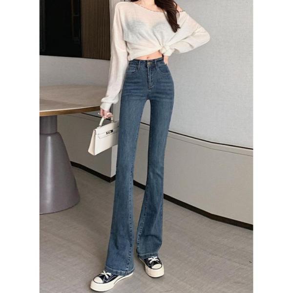 デニムパンツ レディース ブーツカット ハイウエスト 美脚 ジーンズ スリム フレアパンツ ロング丈...