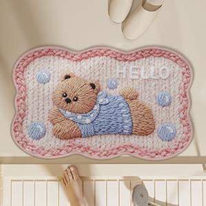 バスマット クマ柄 足拭きマット pu 異型 ソフト 吸水速乾 滑り止め おしゃれ 浴室足ふきマット 多層構造 通気性 マイクロファイバー