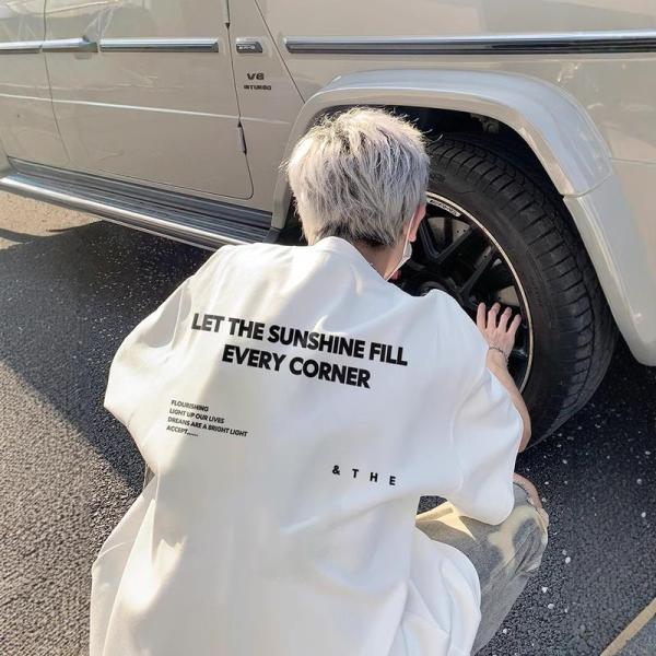 Tシャツ メンズ 半袖 バックプリント 英字 クルーネック オーバーサイズ ビッグシルエット ストリ...