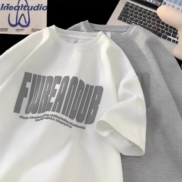 半袖 トレーナー メンズ 5分袖 Tシャツ 立体ロゴ エンボス加工 重厚感 300g 厚手 丸首 ス...