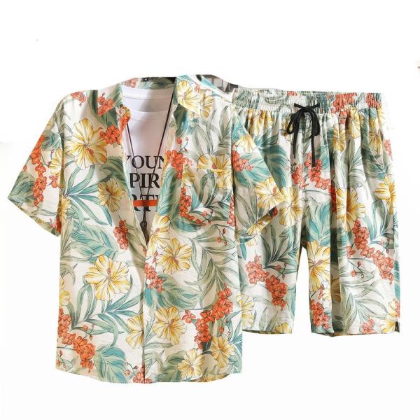 アロハシャツ メンズ 上下セット 半袖 シャツ ハーフパンツ 2点セット 夏 ビーチ リゾート ボタ...