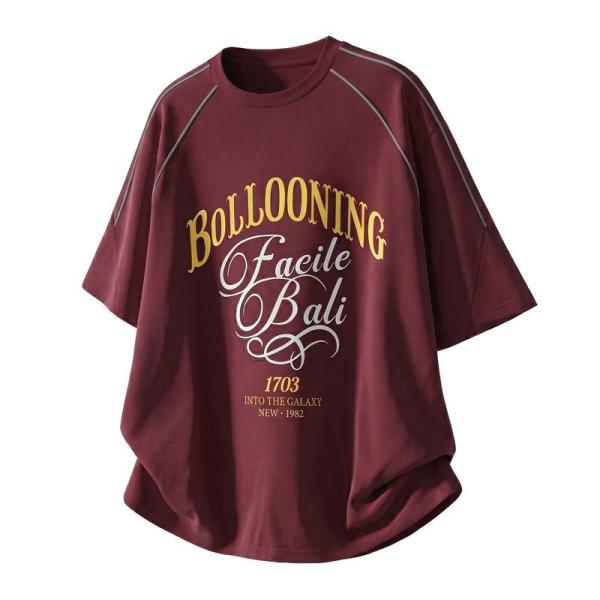 Tシャツ メンズ 半袖 ビッグシルエット ストリート系 カレッジロゴ プリント トップス クルーネッ...
