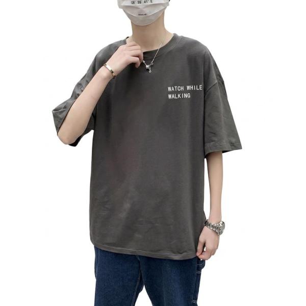 Tシャツ メンズ 半袖 夏 ビッグシルエット バックプリント バス イラスト ゆったり 丸首 トップ...