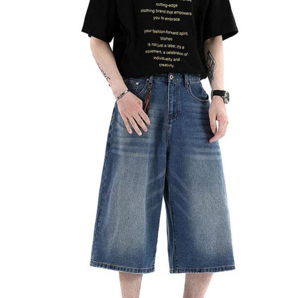 クロップドパンツ メンズ デニムショーツ ゆったり バギーパンツ ジーパン ショート ミディアム 七...