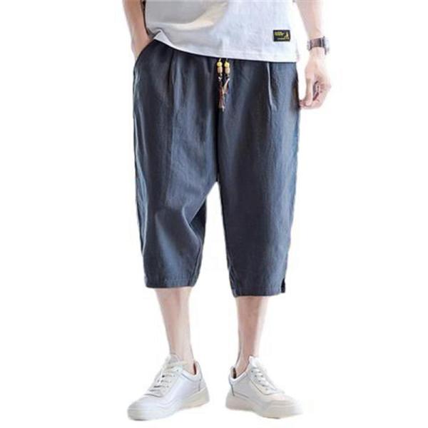 5分丈 亜麻 ショットパンツ メンズ リネンパンツ ワイドショーツ 綿麻 無地 サルエル ビッグシル...