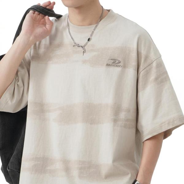 Tシャツ メンズ 半袖 5分袖 ビッグシルエット ヴィンテージ風 ストリート かすれプリント タイダ...