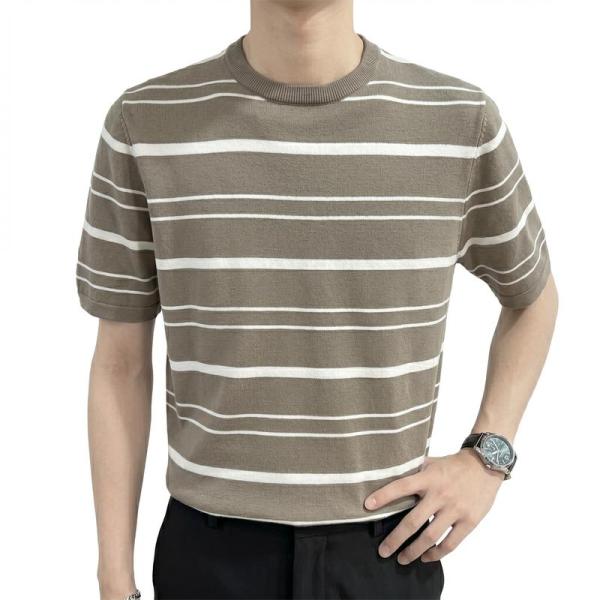 サマーニット Tシャツ メンズ 半袖 クルーネック ボーダー 接触冷感 ひんやり 涼しい カットソー...