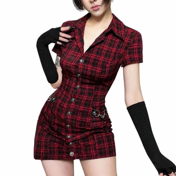 サブカル レディースドレス ワンピース 半袖 vネック ミニスカート シャツ ゴスロリ ゴシック パ...