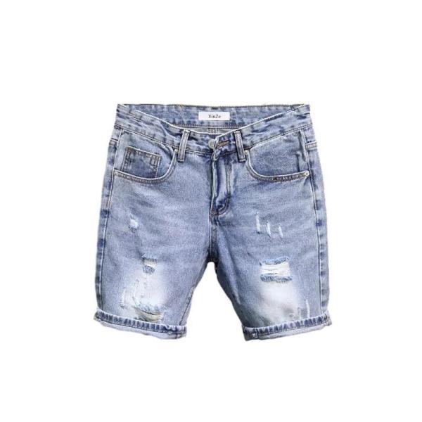 スキニー デニムハーフパンツ メンズ ダメージジーンズ 5分丈 ショットパンツ ストレッチ 細身 フ...